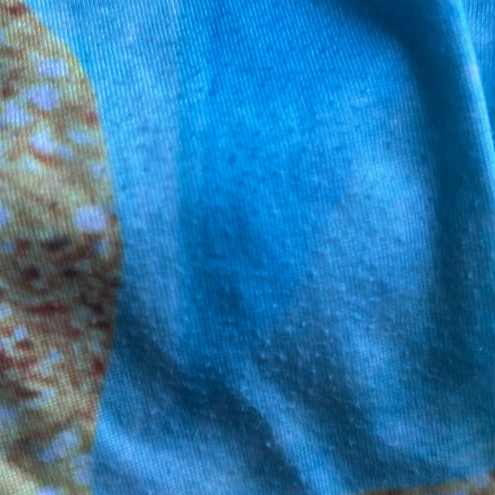 Aqua Blue & Gold Wavy Swirl Pattern Design Knit Top Short Sleeves Scoop Neck 5XL - Picture 12 of 16